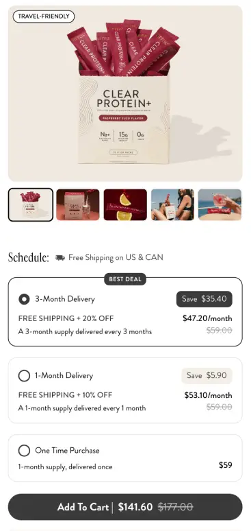 Arrae Clear Protein landing page after optimization