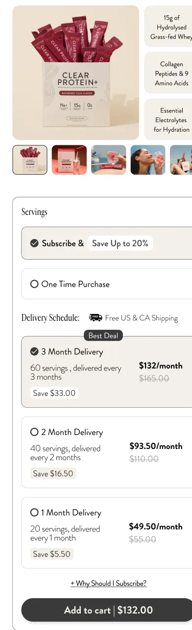 Arrae Clear Protein landing page before optimization